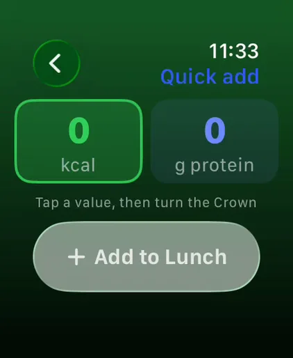 The Quick add screen of Life OS on Apple Watch.